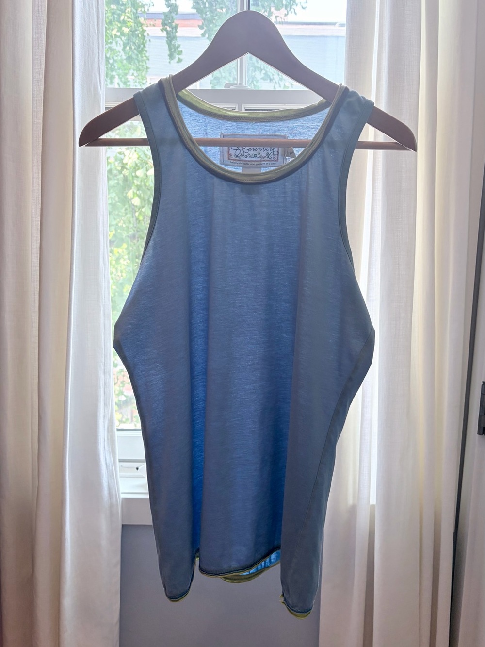 Y2K-inspired Ringer Stripe Raw Hem Organic Cotton Tank Blue Green Brown Size S - Picture 3 of 11